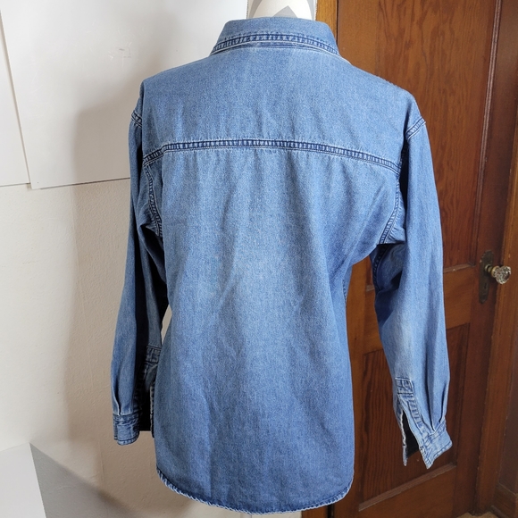 Womens Solutions Casualwear Christmas Denim Long Sleeve Button Front Size Med - Picture 2 of 10